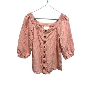 MAEVE Anthropologie Womens US 4 Peach Pink Blouse Square Neck Button Front